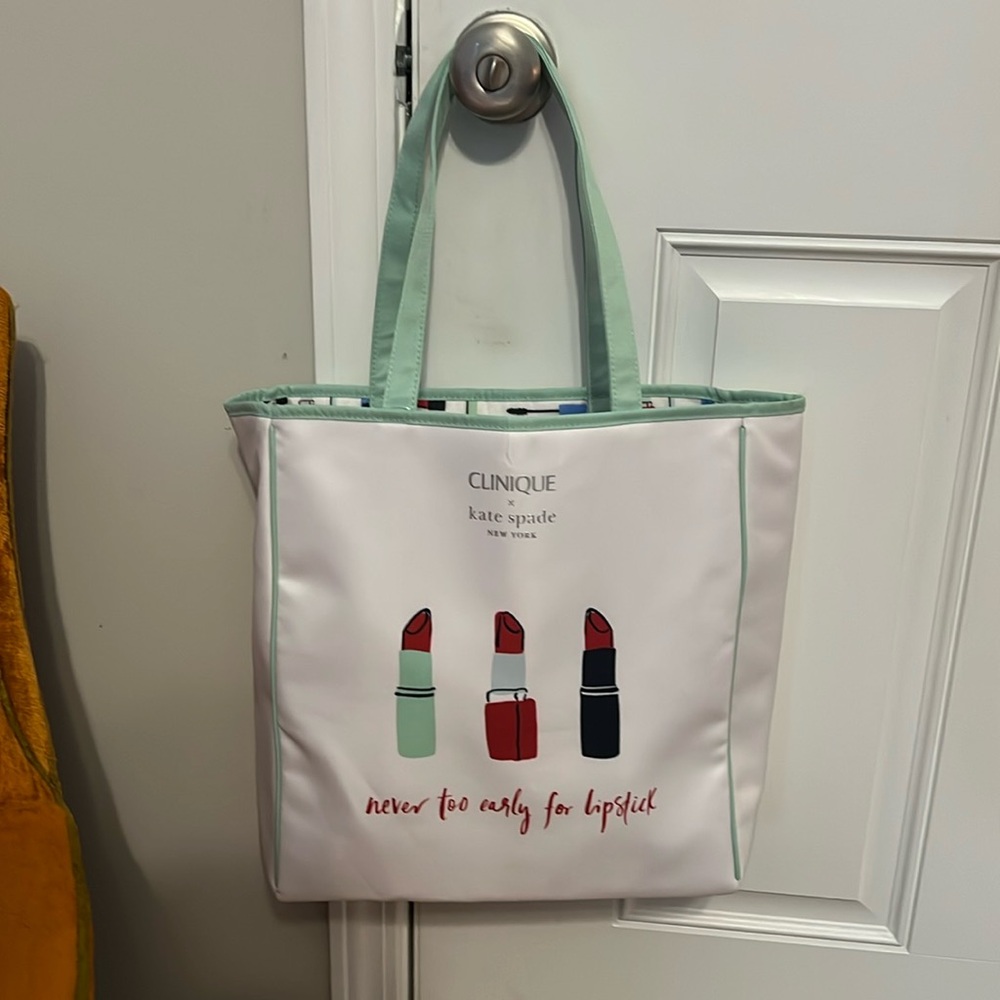 Kate Spade ♠️ for Clinique Tote Bag New “Never Too Early For Lipstick”
